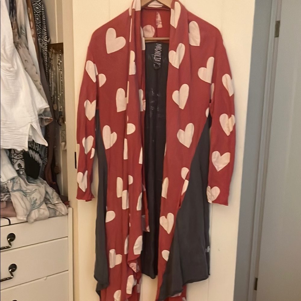 Magnolia Pearl Red and White Heart Ghandi Cardigan
